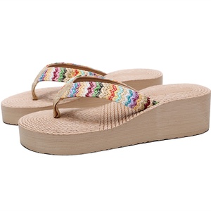 Sandales de plage d'été pour femmes de style ethnique bohème, tongs compensées à semelle épaisse augmentant la taille - Product Image 5