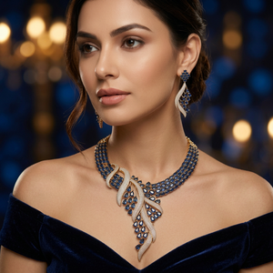 Lujoso Conjunto de Collar y Pendientes de Cristal Negro Chapado en Oro con Piedras Marquesa, Elegante Joyería Nupcial para Boda - Product Image 1