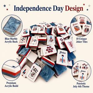 Fichas de Mahjong Americanas, 160 Fichas, Tema del Día de <span class=keywords><strong>la</strong></span> Independencia, Fichas Acrílicas Joker, Reverso de Mármol Azul, Diseño Personalizado - Product Image 6