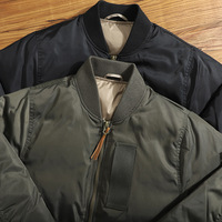 Blouson d'aviateur rembourré en duvet noir vierge surdimensionné à la conception personnalisée pour hommes OEM