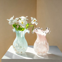 INS Französische Luxus-Glasvase mit Wellenrand für Wohnzimmer, Tischdekoration, Rosen-Blumenarrangement, Glas-Blumentopf