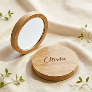 Custom Eco-friendly <b>Bamboo</b> Wood Round Foldable Portable Travel Makeup <b>Mirror</b> with Classical Design and Logo Engraving - Product Image 4