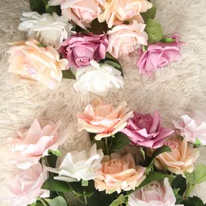 Rosas artificiales de seda con tacto Real, ramos de tallo de una sola flor para decoración del hogar, boda y fiesta