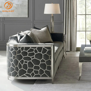 经典仿古欧式不锈钢框架条纹可定制客厅天鹅绒家具休闲高档别墅沙发 - Product Image 3