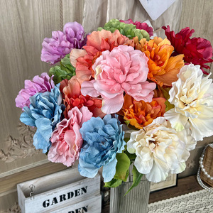Flores Artificiales de Peonía Francesa, Tela de Seda, Decoración para Bodas y Hogar, Arreglo Hecho a Mano, 3 Cabezas, Moldeado por Inyección - Product Image 1