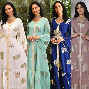 2024 Chiffon Muslim Dress Factory Price New And Hot Selling Gold Embroidered Abaya Women Muslim Dress