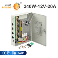 Fuente de Alimentación Conmutada para Interiores BLD-12V-20A-240W de 18 Canales para Cámara, Transformador de Alta Eficiencia de Salida Única para Luz LED, 220V a 12V