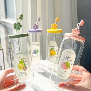 Gobelet à paille en verre borosilicate de haute qualité, motif floral mignon, grande capacité 600 ml, écologique, portable, moderne, cadeau de fête pour la main - Product Image 2