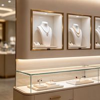 Grande vitrine à bijoux en bois gris foncé avec éclairage LED, design écologique, construction durable pour l'affichage en magasin de bijouterie