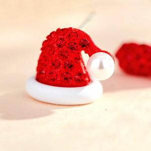 Orecchino di cristallo rosso sveglio all'ingrosso del calzino degli <span class=keywords><strong>orecchini</strong></span> di natale del cappello di Santa orecchino della perla per il Festival di buon natale - Product Image 3