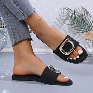 805 Nouvelles pantoufles à nœud à prix réduit avec <span class=keywords><strong>semelle</strong></span> souple et boucle carrée pour un usage extérieur, chaussures plates antidérapantes, chaussures pour femmes grandes tailles - Product Image 3