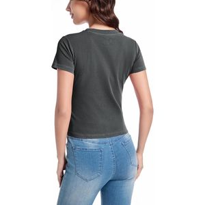 Camiseta Corta Básica para Mujer FOXA, Manga Corta, Cuello Redondo, Color Sólido, 100% Algodón, Transpirable, Estilo Jersey, para Verano - Product Image 5