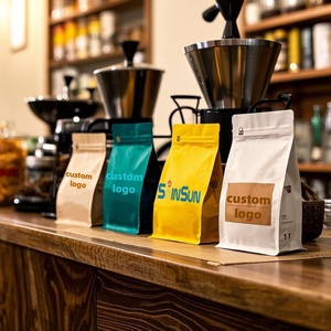 Bolsa de plástico autoportante con revestimiento de aluminio y válvula de ventilación unidireccional para almacenamiento de café, té de hojas y granos - Product Image 6