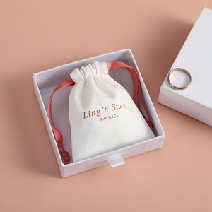9x12cm Custom Logo Eco Friendly <b>Small</b> Christmas Gift Pouch Mini Drawstring Cotton Muslim <b>Bags</b> for Jewellery - Product Image 4