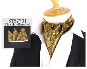 Accessoire de mariage pour <span class=keywords><strong>homme</strong></span>, <span class=keywords><strong>cravate</strong></span> élégante en tissu jacquard polyester, ensemble <span class=keywords><strong>cravate</strong></span> <span class=keywords><strong>Ascot</strong></span> et pochette de costume à motif Paisley - Product Image 1