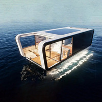 Maison de bateau préfabriquée assemblée, camping de voyage en plein air, maison aquatique, maison de bateau de pêche modulaire tendance, hôtel