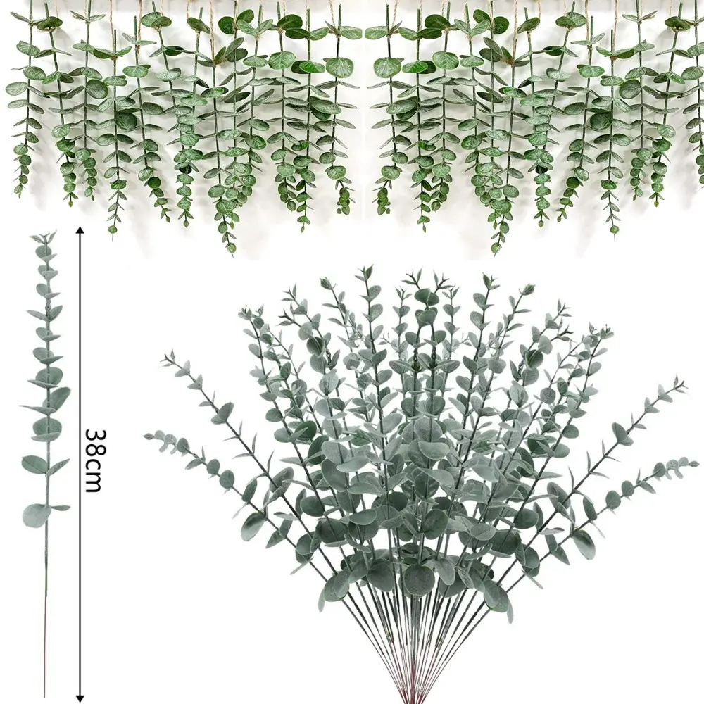 38cm di eucalipto artificiale disposizione foglia di denaro singola pianta verde per la decorazione d'interni