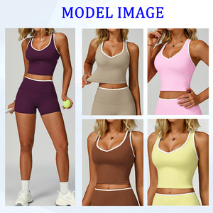 Débardeur de sport pour femme, personnalisé, avec bordure contrastée, 2026, pour entraînement, yoga, course à pied, gym, fitness, coupe ajustée, logo personnalisé - Product Image 2