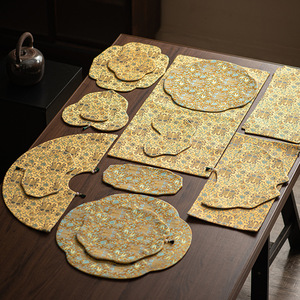 Chinese Zen Style Satin Tea Mat Double Sided Floral Dry Brewing Mat Teapot Mat <b>Table</b> <b>Runner</b> Washable For Tea Ceremony - Product Image 4