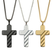 Bijoux de mode, collier en or plaqué or avec croix chrétienne, verset biblique, pendentif drapeau américain en acier inoxydable, chaîne pour garçons et hommes