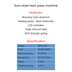 Máquina de Prensa de Calor Profesional Europea de 40x60cm para Camisetas, Gorras y Tazas con Panel de Control de Temperatura Digital - Product Image 2