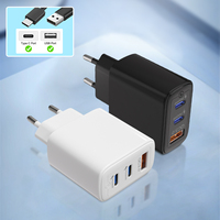 Cargador PD de 50W 65W con carga rápida tipo C, Quick Charge 3.0, 3 puertos, adaptador de corriente de pared estándar europeo para uso universal.