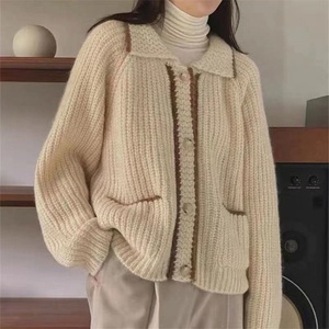 レディース カーディガン ニットジャケット 刺繍入り ポケット付き 長袖 厚手 カジュアル アウター - Product Image 2