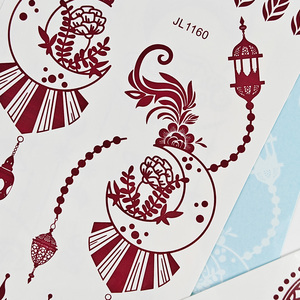 Tatouages temporaires en henné en gros, motif lune et étoile islamique, blanc et marron, style ethnique musulman, décoration corporelle pour les mains et les pieds - Product Image 5