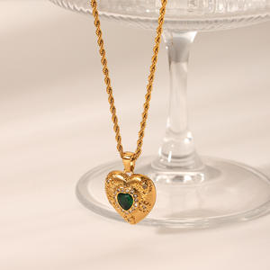 Collar de Mujer con Colgante de Estilo Francés, Moderno, de Acero Inoxidable Chapado en Oro de 18K, con Forma de Corazón y Diamantes, Estilo Budista, Cadena de Eslabones, Gargantilla - Product Image 5