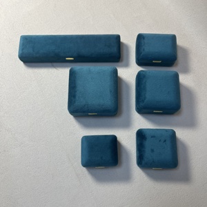 Factory Wholesale Custom Blue Velvet Jewelry <b>Box</b> With Logo For <b>Ring</b> Bracelet Pendant Necklace Earring Embossed Logo Available - Product Image 3