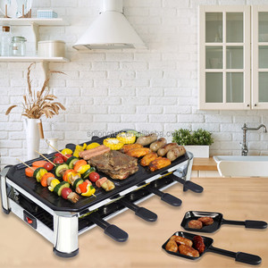 Grill électrique <span class=keywords><strong>raclette</strong></span> 1500W, barbecue de table intérieur pour 8 personnes avec fonduur de fromage et plaques antiadhésives pour les fêtes - Product Image 1