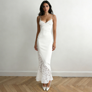 White Lace Mermaid Halter Women Summer Hot Sale Sexy Backless <b>Tie</b>-Up Figure-Flattering Elegant Chic Floor-Length Natural Waist - Product Image 6