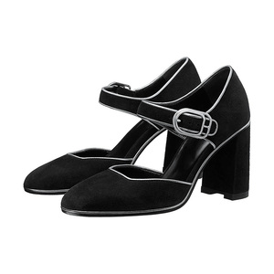 Sandali fantasia <span class=keywords><strong>con</strong></span> <span class=keywords><strong>tacco</strong></span> alto da donna in velluto rotondo nero retrò stile francese <span class=keywords><strong>Mary</strong></span> <span class=keywords><strong>Jane</strong></span> - Product Image 1