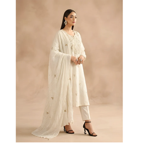 Kurta/Kurti Bordada en Color Marfil para Mujer, de Secado Rápido, Sin Arrugas, para Todas las Temporadas, Ropa Étnica Informal - Product Image 1