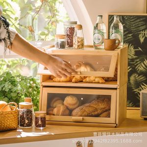 Bamboo Bread Box With Cutting Board Large Capacity Desktop <b>Storage</b> <b>Kitchen</b> Organizer Rustic Farmhouse Style - Product Image 2