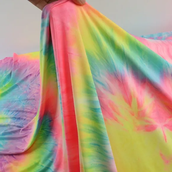Rainbow Tie Dye Spandex Stretch Lycra Fabric Knit for Dancer Swimwear swimsuit making DIY fabric Sold in stock