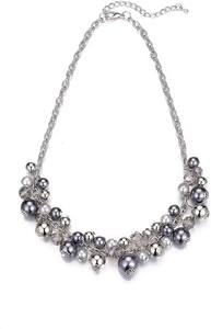 Collana con effetto Multi perline color <span class=keywords><strong>argento</strong></span>, girocollo a grappolo con perline <span class=keywords><strong>grigio</strong></span> e <span class=keywords><strong>argento</strong></span>, gioielli eleganti in stile Vintage da donna - Product Image 6