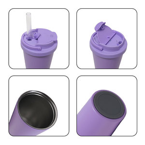 Stainless Steel Tumbler Macaron Color Double Lid 304 Vacuum Insulated Travel Water Cup For Tea Milk With Straw - Product Image 3