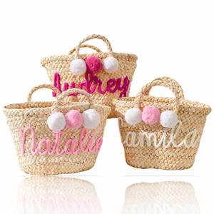 Straw Bag With Name, Summer Fashion <b>Travel</b> Beach Handbag, Custom Bridesmaid <b>Gift</b> Basket, Wedding Flower - Product Image 1