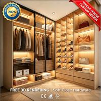 Dressing sur mesure avec porte vitrée, armoire de chambre moderne à cadre en aluminium avec éclairage LED, meuble de rangement personnalisé pour toute la maison