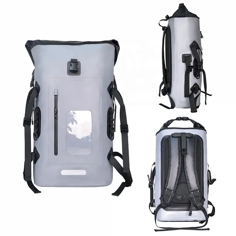 2023 novos tamanhos IPX8 impermeável ao ar livre mochila 32L com fechamento Roll-Top, bolso frontal