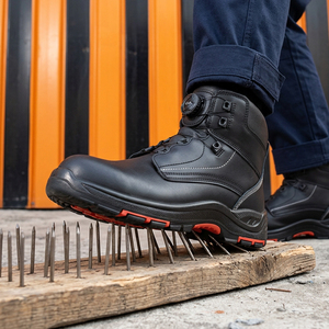 Bottes de sécurité en cuir noir DSF53, imperméables, pour le travail et la randonnée, avec fermeture à verrouillage, coopération OEM ODM. - Product Image 3