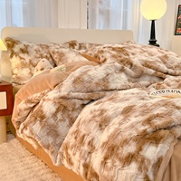 Ensemble de literie en fausse fourrure de lapin de luxe, 4 pièces, housse de couette réversible en velours laiteux, jacquard diamant, literie chaude d'hiver