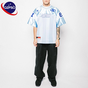 QZFSO Custom Vintage Satin Mesh Shirt Oversized Drop Shoulder V-neck Retro Athletics Streetwear Tee Blokecore Football Jersey - Product Image 1