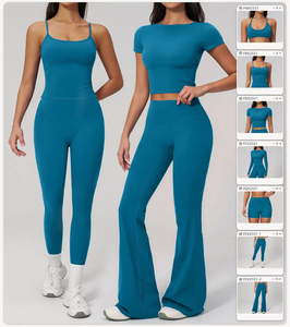 Conjunto Deportivo de Yoga para <span class=keywords><strong>Mujer</strong></span>, de Secado Rápido y Transpirable, de 2 Piezas, Cintura Elástica, Logotipo Frontal, Ropa Deportiva de Cintura Alta - Product Image 4
