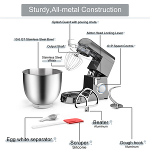 Robot pâtissier électrique haut de gamme grande capacité 6,5L 7L 8L pour pain et gâteaux, en fonte, avec socle - Product Image 5