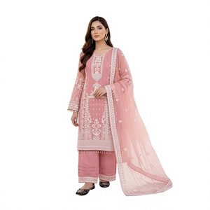 Nouvel ensemble haut, bas et dupatta pour femme en faux georgette lourde, infroissable, extensible, avec broderie et sequins, toutes saisons - Product Image 1