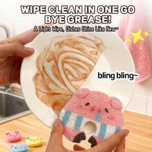 Esponja de pulpa de madera creativa <span class=keywords><strong>para</strong></span> cocina, paño de fregado mágico de dibujos animados <span class=keywords><strong>para</strong></span> lavar platos, cepillo quitamanchas <span class=keywords><strong>para</strong></span> ollas y cuencos. - Product Image 3