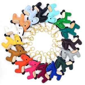 Fashion Top Layer Versatile Bag Pendant Cute Leather Keychain Car Key Holder Cute Pony Design - Product Image 1