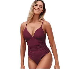 Women's One Piece swimsuit thong back Swimsuit Tummy Control V Neck Bathing Suits